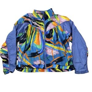 Mens Vtg Adidas Windbreaker Track Jacket Blue Multicolor Sz Small Retro Full Zip